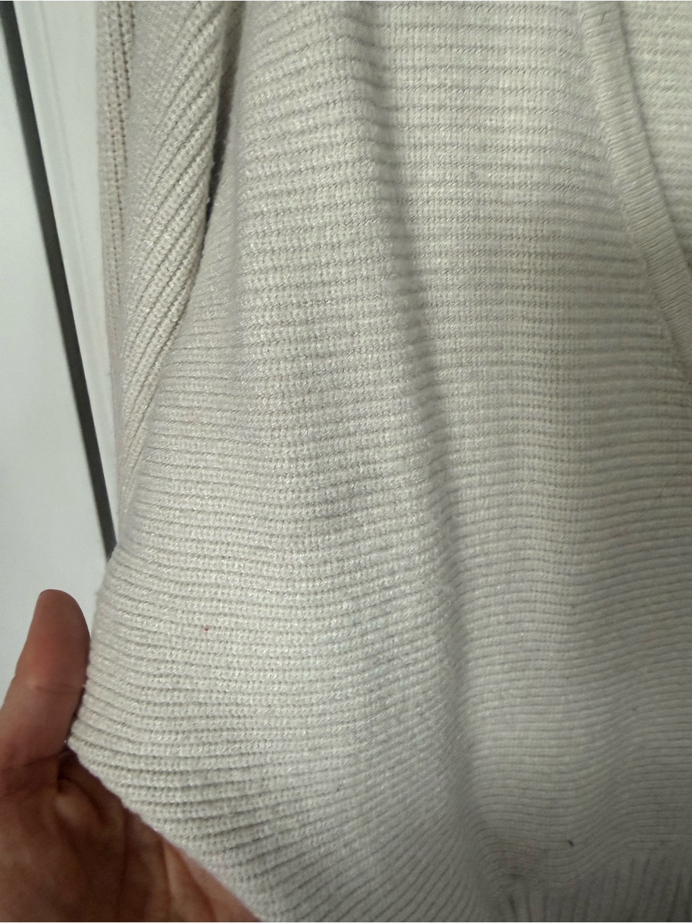 Express Beige Wrap V-Neck Ribbed Sweater with Ruffle Hem - Picture 2 of 4